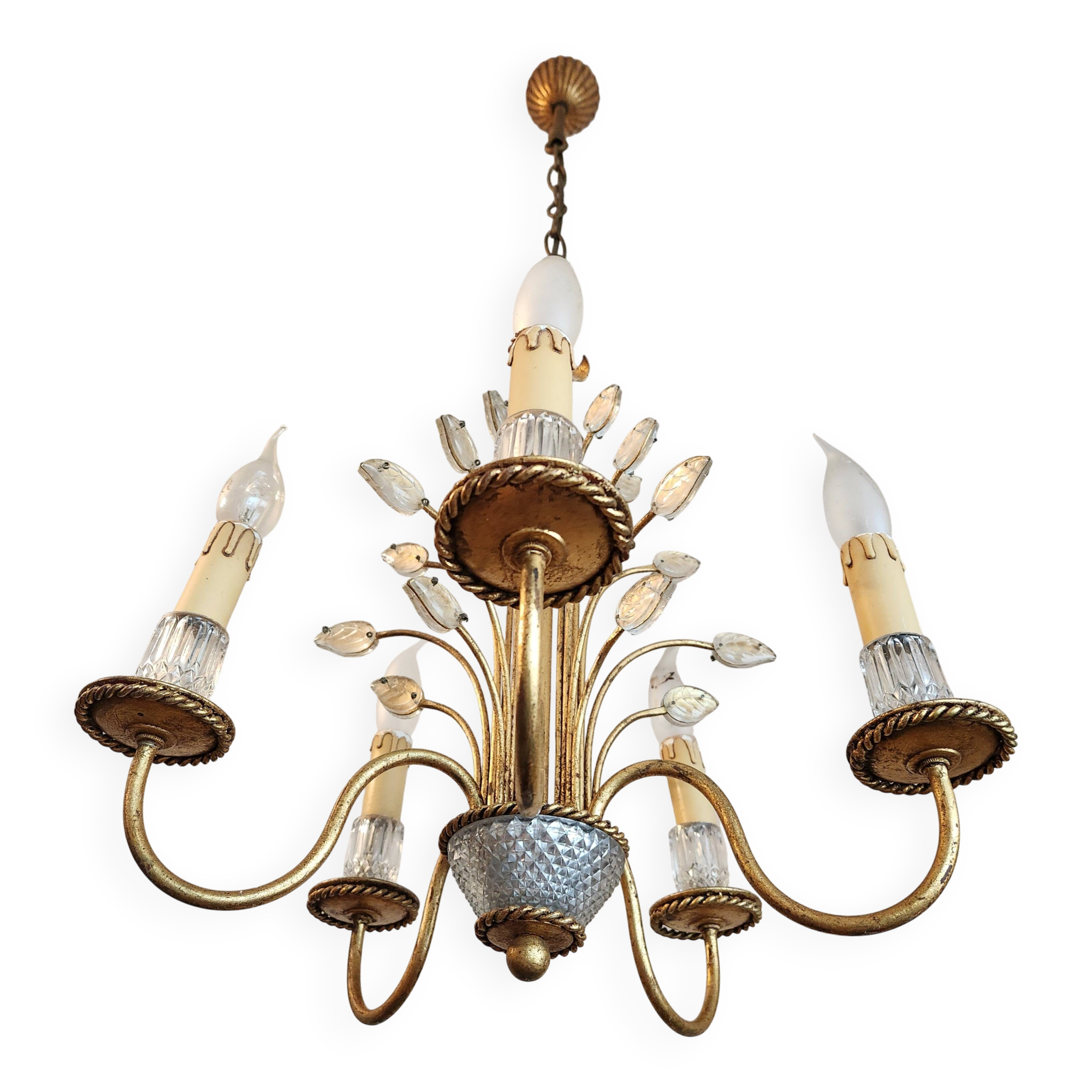 Vintage vergoldet Kronleuchter Maison Baguès Kristall 60er-70er Frankreich