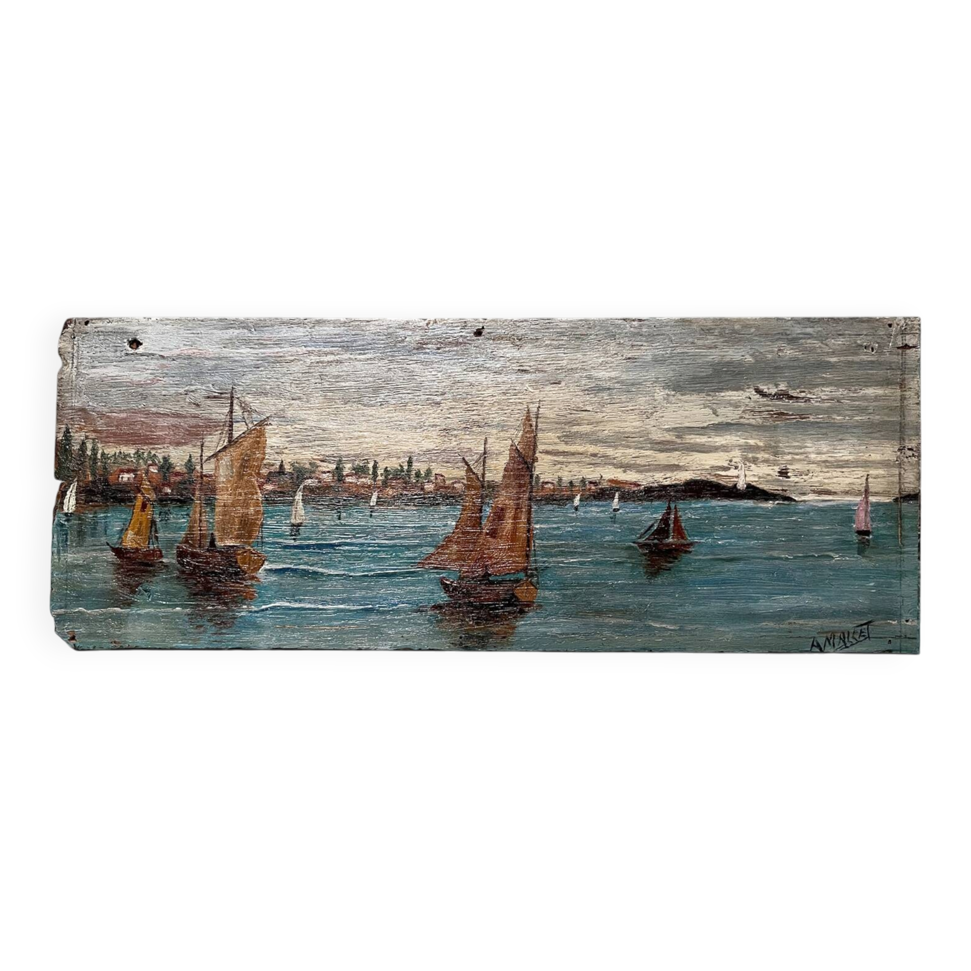 Tableau XIXème "La baie" signé A.Mallet