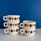 cup vintage 1970s pattern, set of 5 seventies mug stackable cup beige and brown pattern