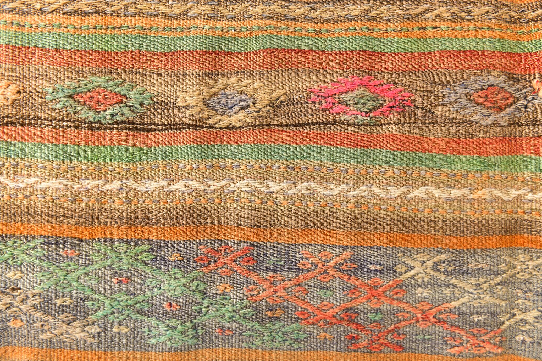 5x8 Green & Orange Striped Pattern Persian Kilim Rug, 155x250Cm