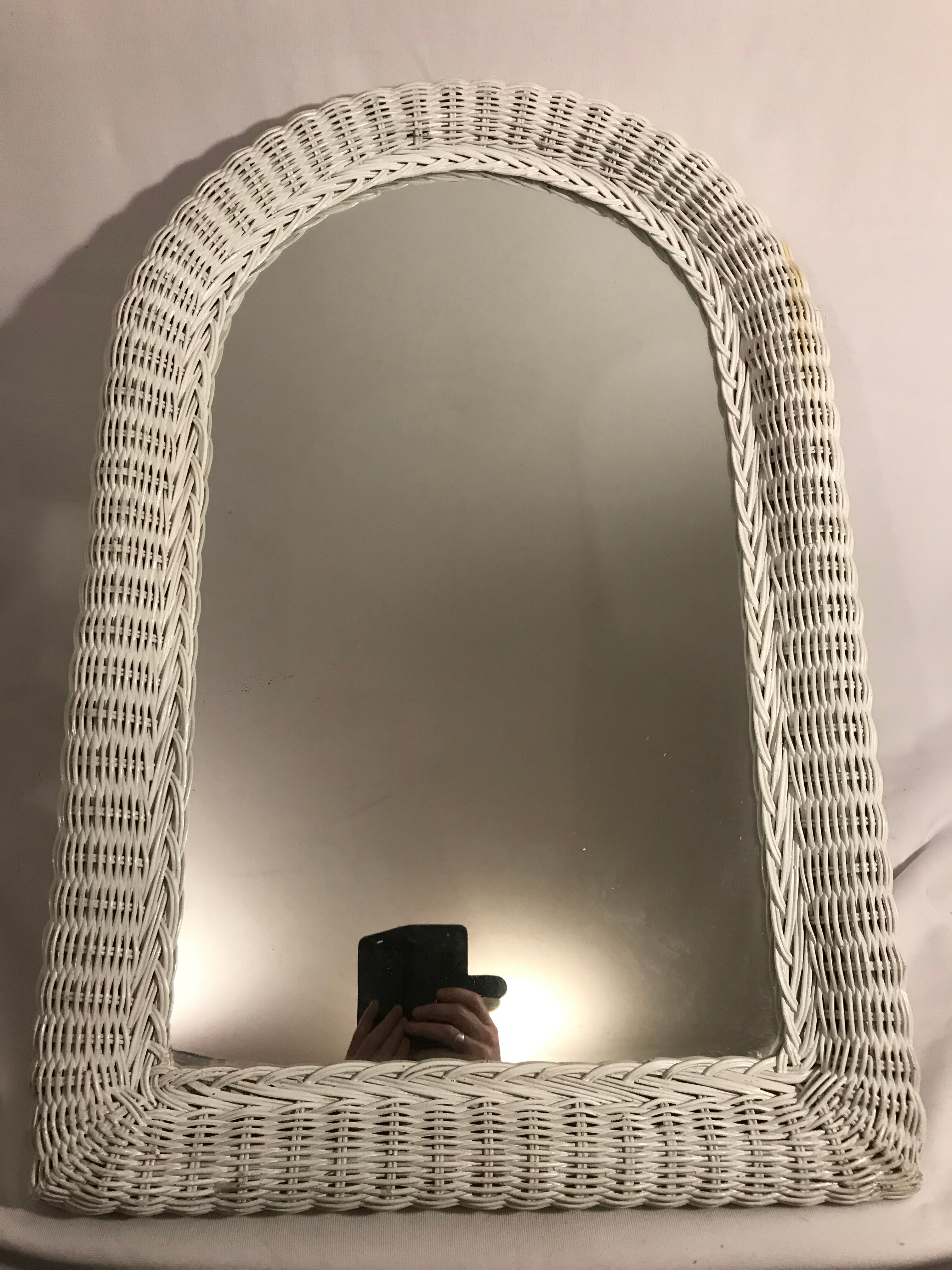 Mirror rattan woven white former 60s vintage nest