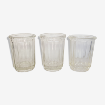 Set de 3 anciens grands pots à confiture en verre