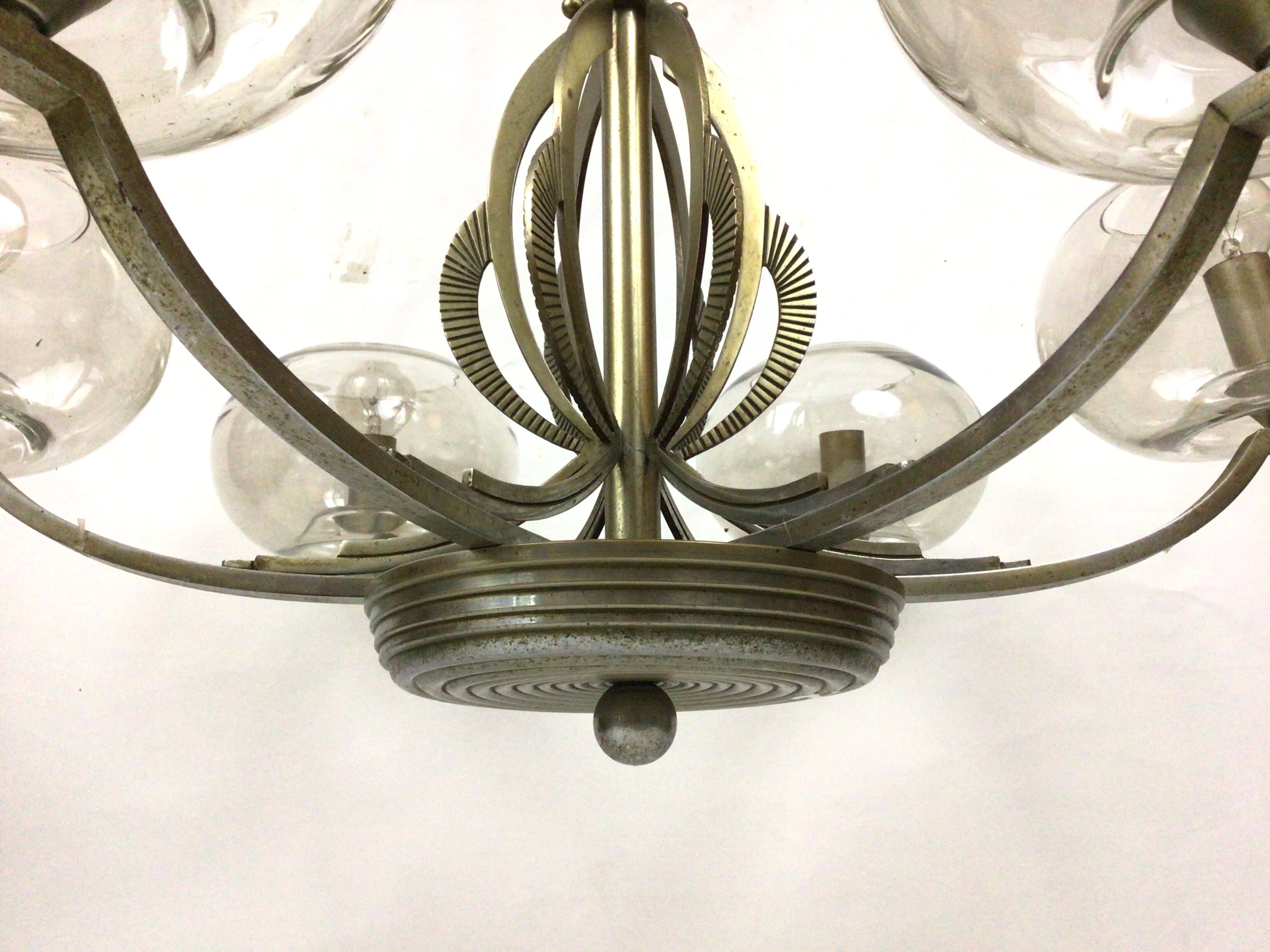 Lustre Art déco en métal et verre teinté
