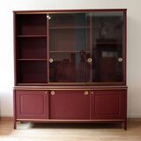 Crédence ou bibliothèque à deux sections recouverte de similicuir couleur Bordeaux