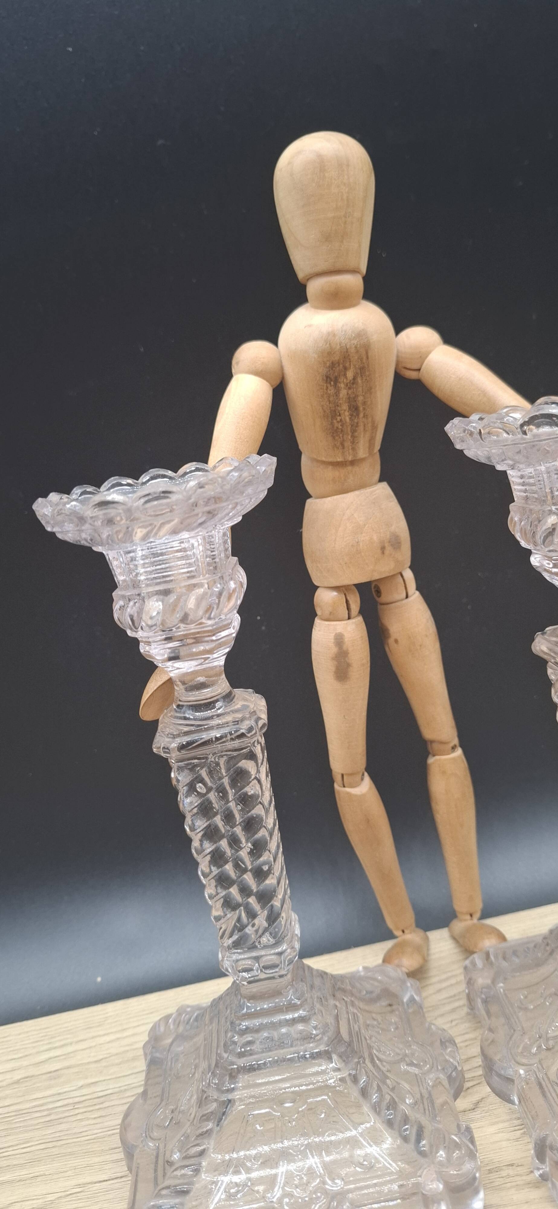Pair of molded glass candlesticks