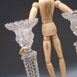 Pair of molded glass candlesticks