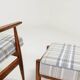 Vintage armchair and beige blue tartan footrest modern design