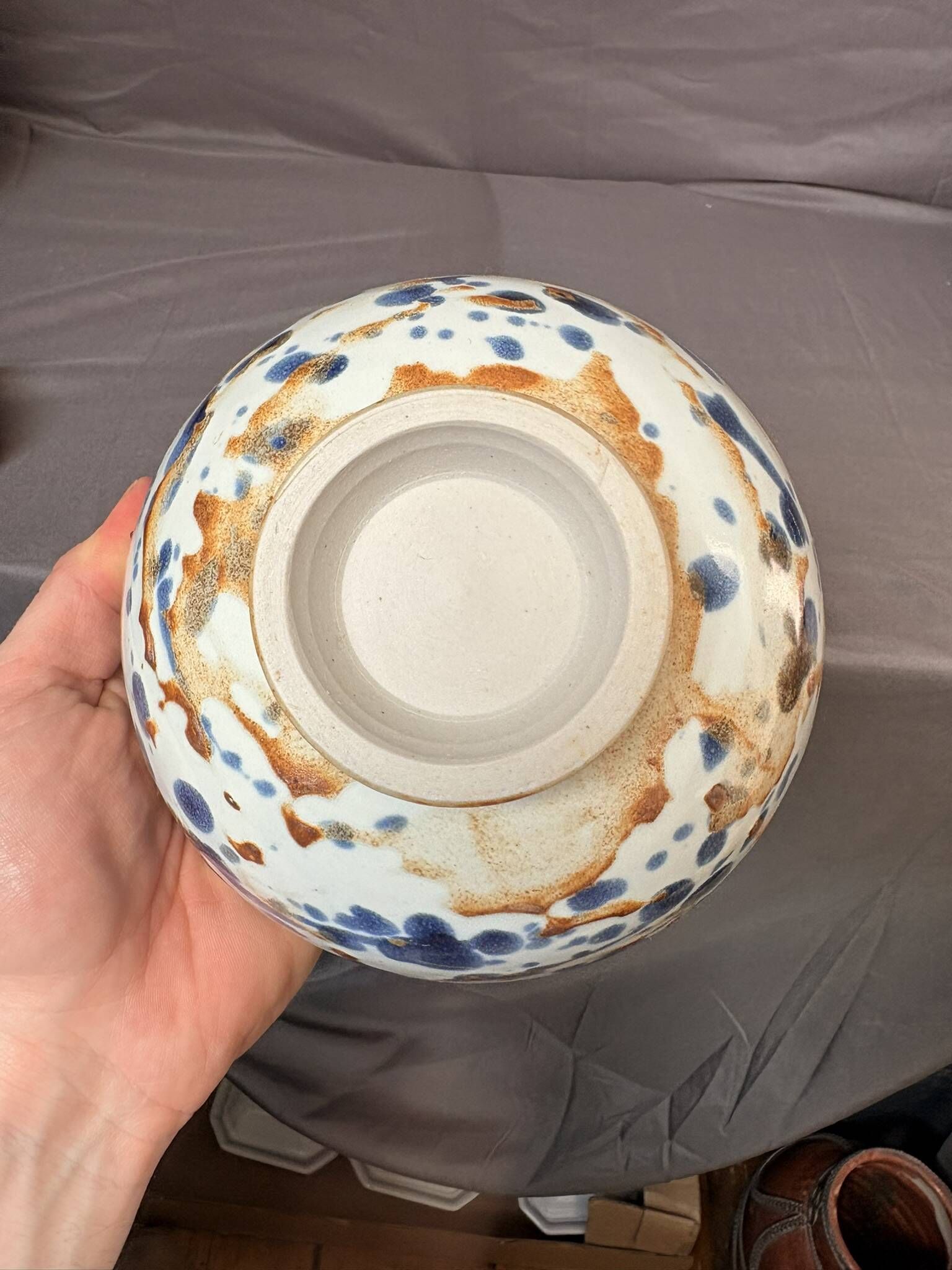 Ancient Bowl Tea Chawan Japan Mingei Ceramic Blue Brown