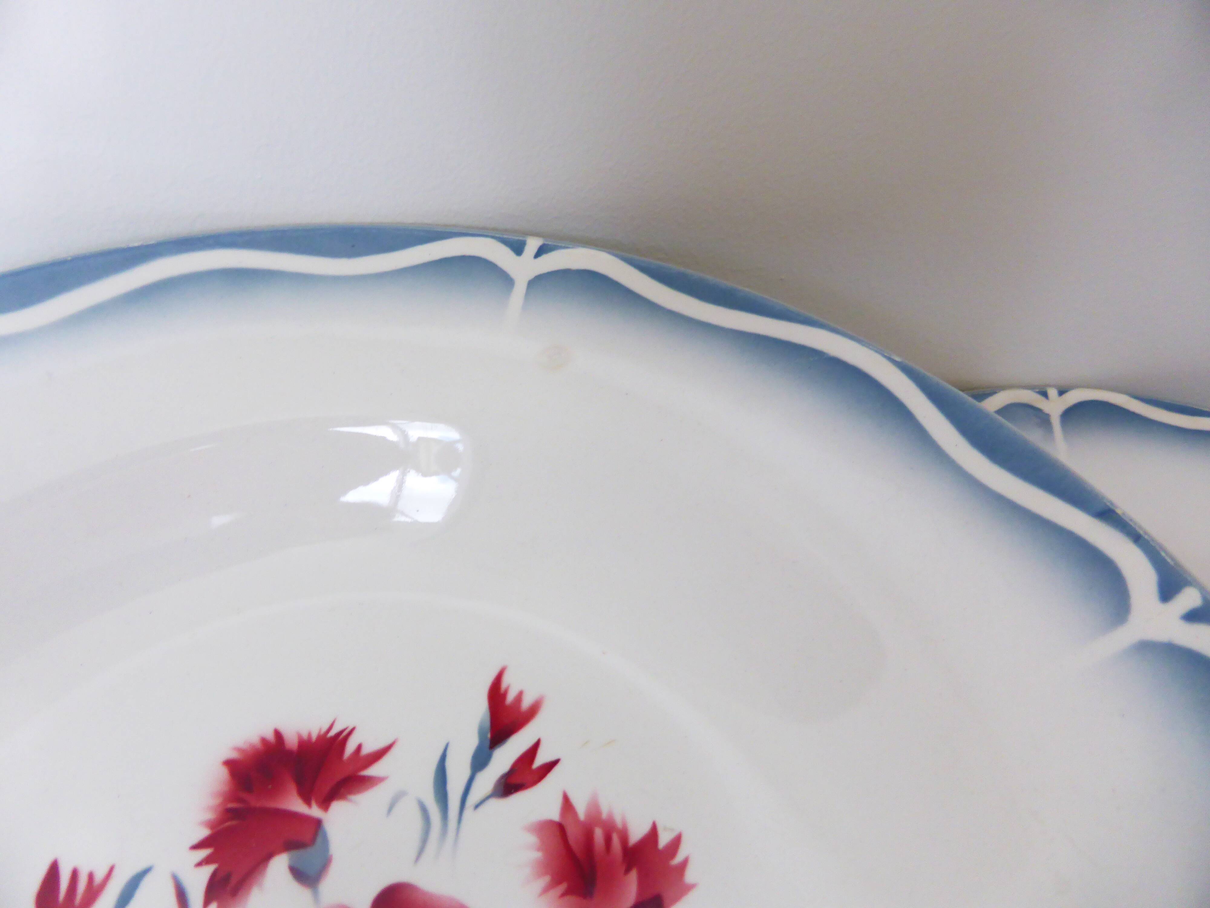 6 vintage Digoin Sarreguemines soup plates, Nina Rosa model