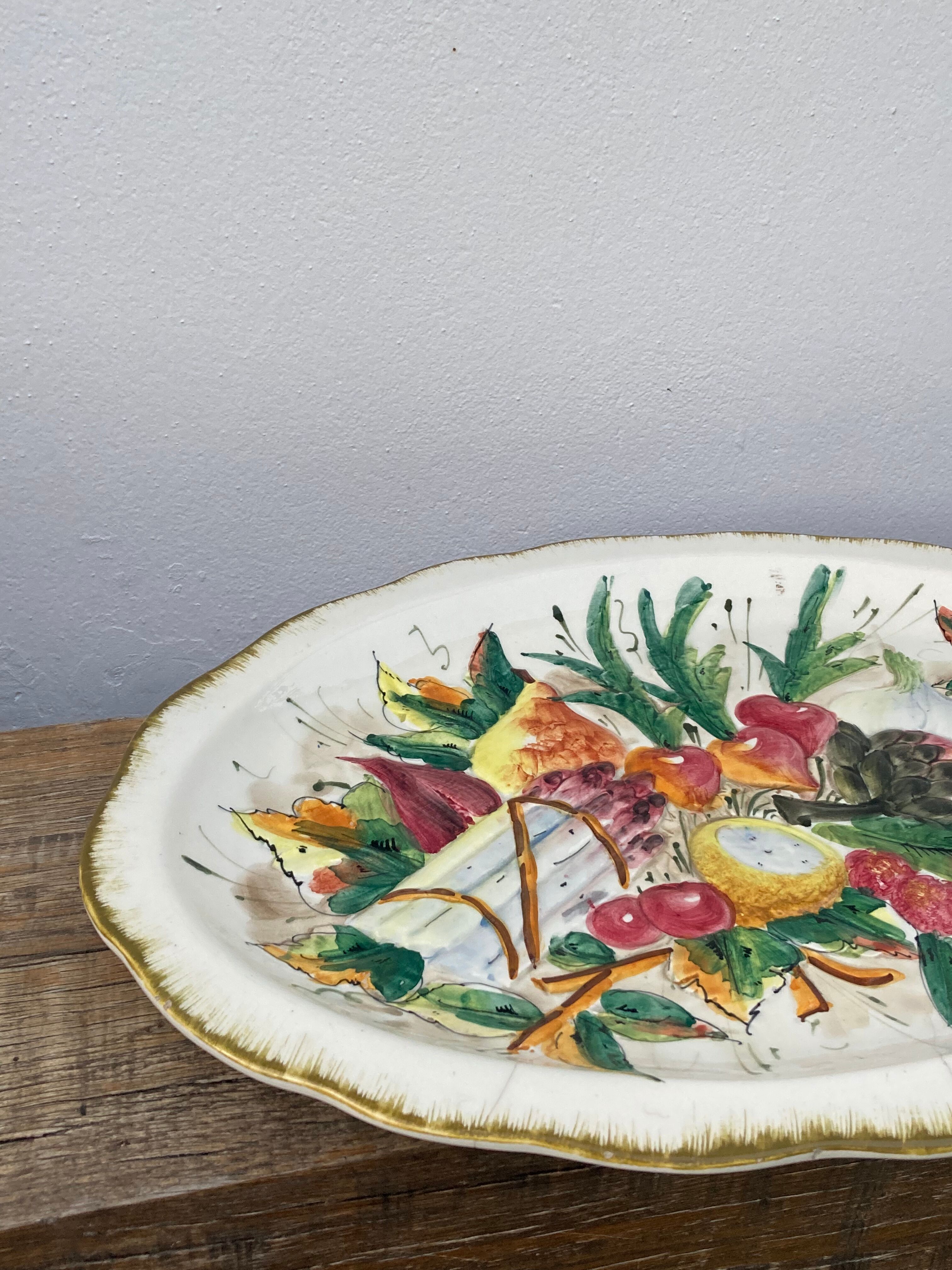 Grand Vase Fruit Vintage LCS Céramique Italie - Décor Pommes, Occasion Très Bon état