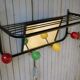 Vintage wall coat holder with 4 coloured balls, mirror and shelf