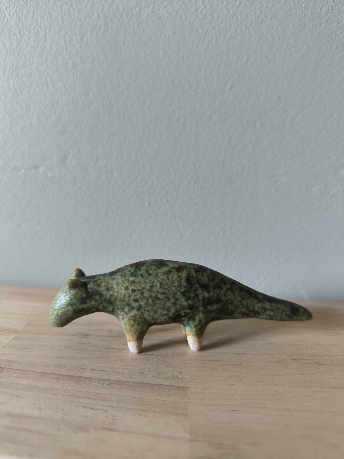 Sculpture figurine animal stoneware enameled stamped handmade