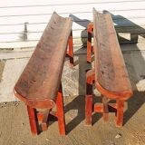Pair of farm benches, solid wood, brutalist