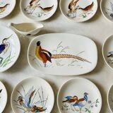 Service modèle oiseaux en faïence polychrome Gien peinte à la main