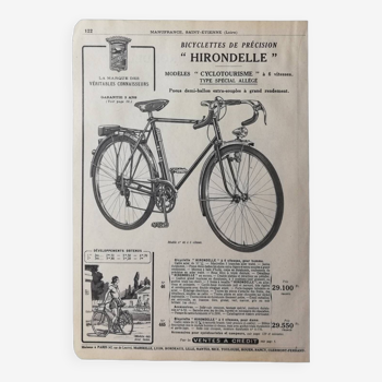 Affiche bicyclette Hirondelle 1953 modèle « cyclotourisme »