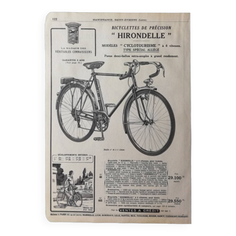 Affiche bicyclette Hirondelle 1953 modèle « cyclotourisme »