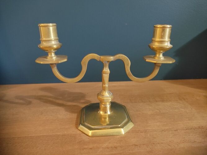 Bougeoir bronze double chandelier doré