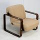 Modernist armchair. Wool, wood and steel. Circa 1970