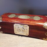 Jewelry box, Chinese jade stone - Wood - Mahogany, Brass