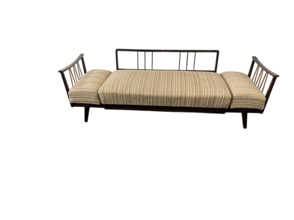 Vintage extendable wooden two-seater sofa / KNOLL sofa