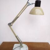 articulated architect lamp with white cast iron base, industrial style