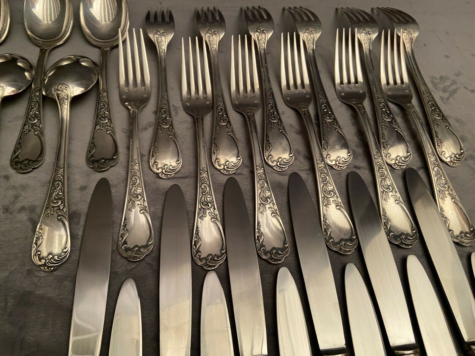 Cutlery set in silver metal style Louis XV Knives forks spoons