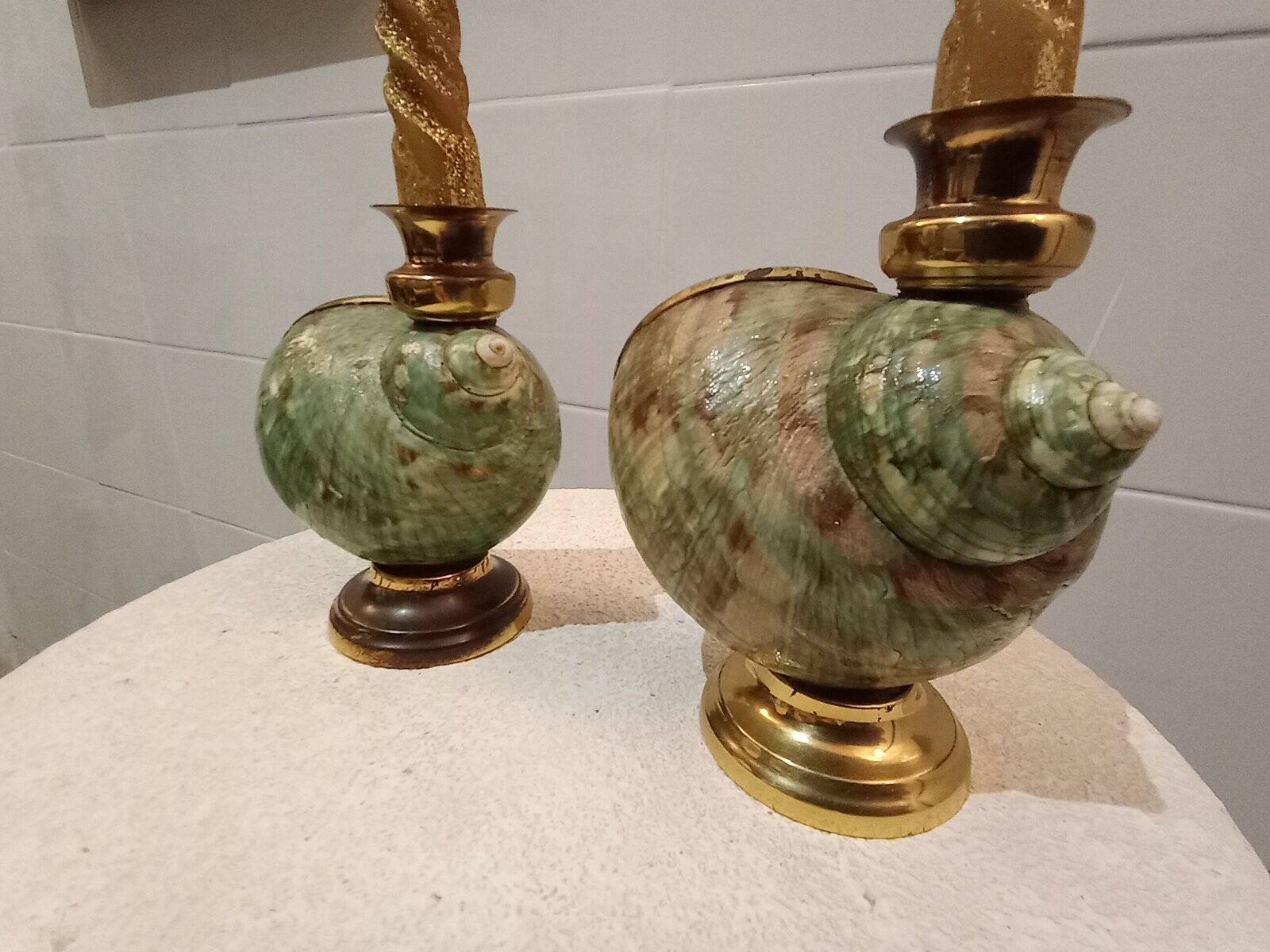 Shell candelabra, 1980s, set of 2