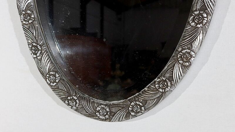 Oval mirror with silver frame, art nouveau, 1900