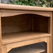 Asymmetrical Art Deco glass-fronted Parisian wardrobe in raw oak, 1930.