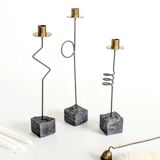 Set of 3 candlesticks | IKEA “Kräsen” from the 1980s | Steel, Brass, Granite