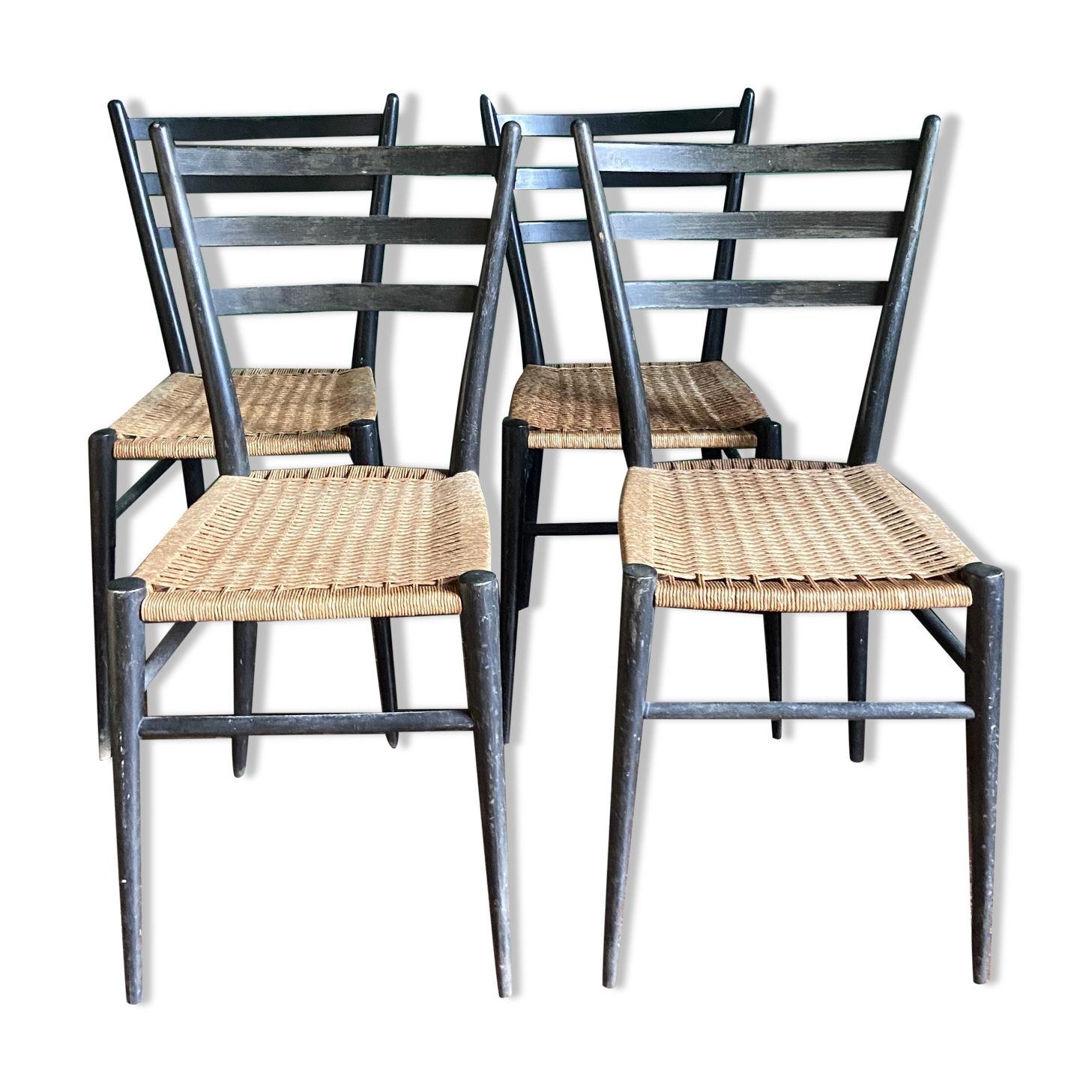 Chaises 1950 en bois et corde