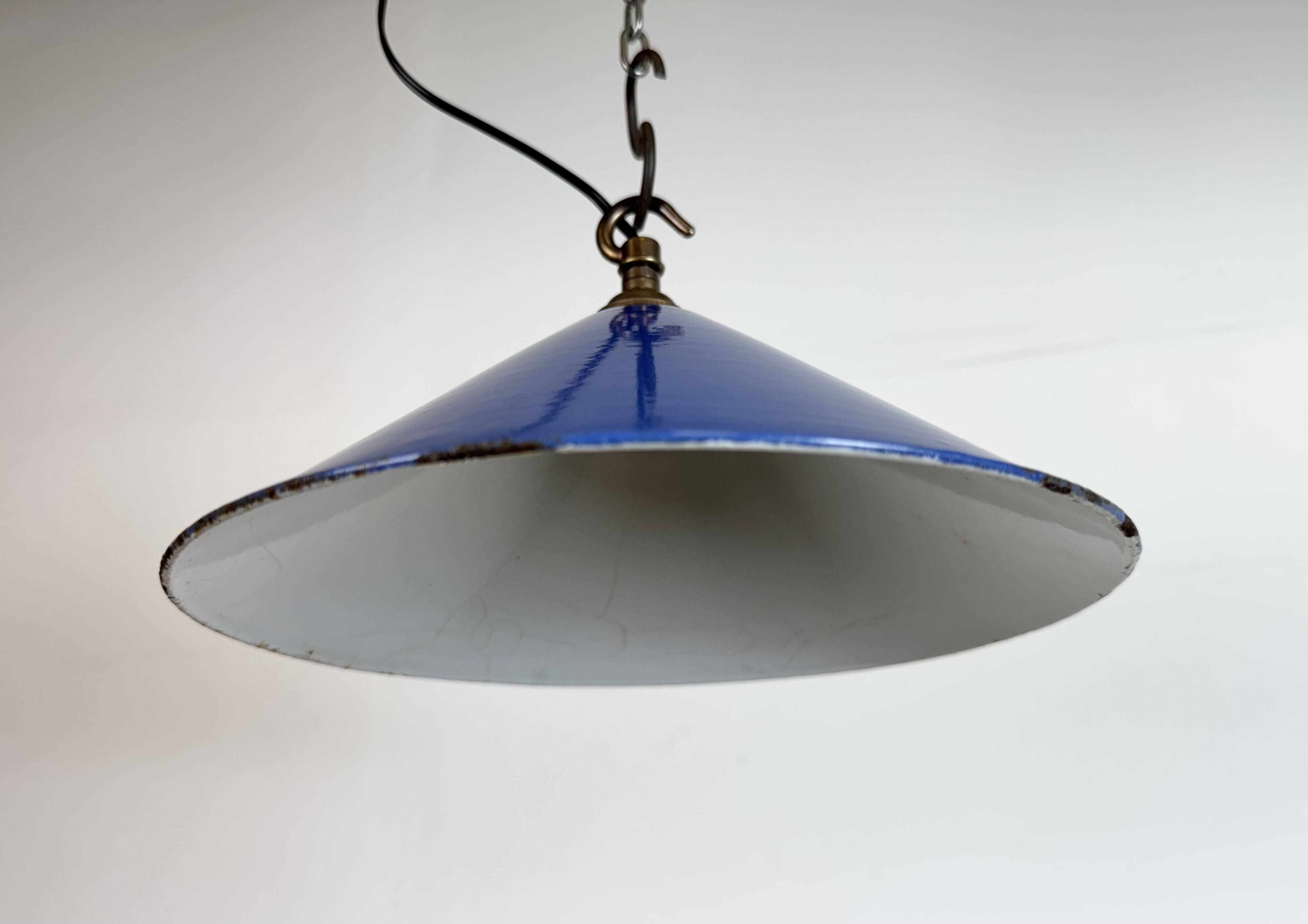 Industrial Blue Enamel Factory Pendant Lamp, 1950s