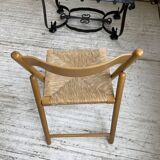 Beech and straw folding chair from the 80s