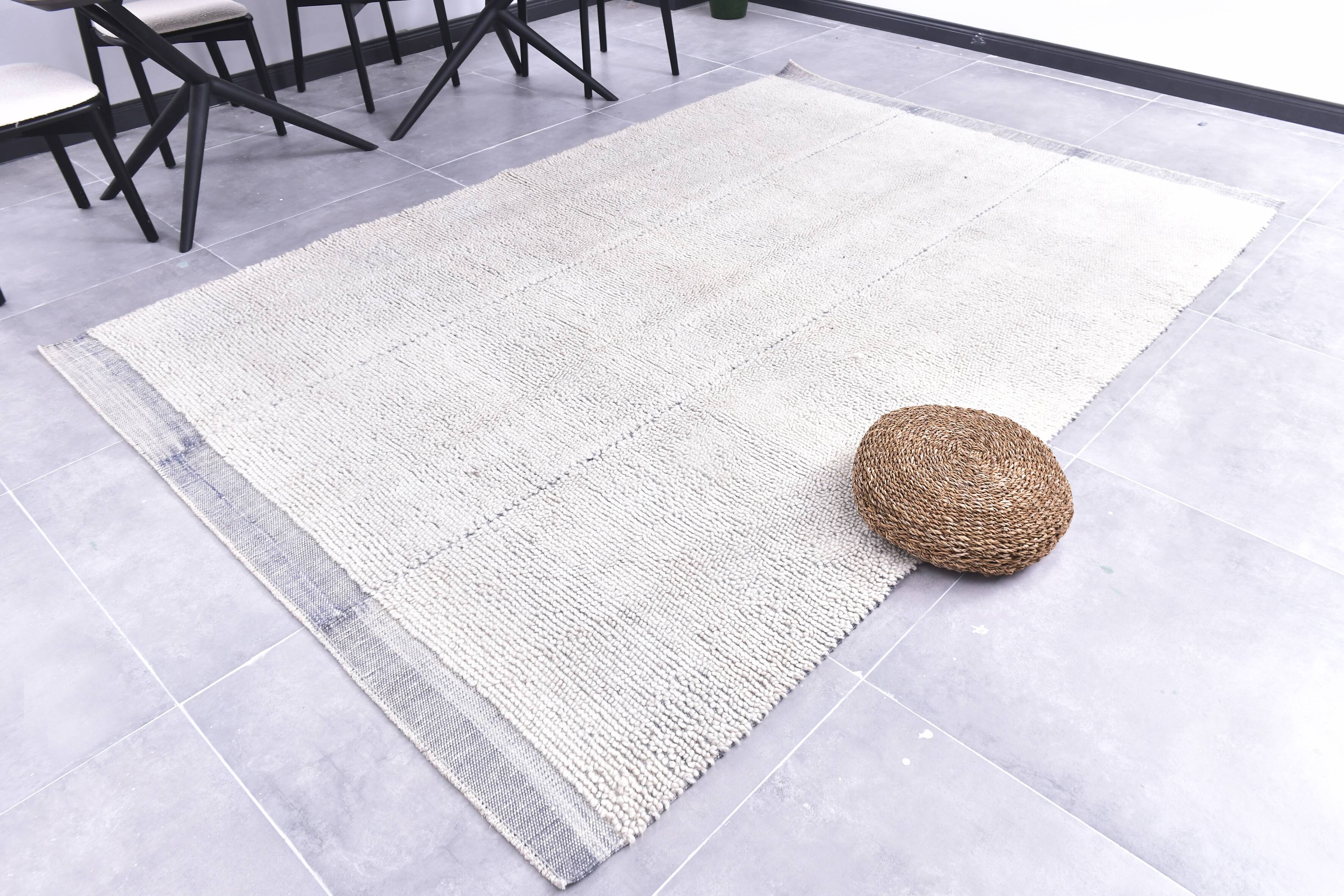 7x10 Light Blue Wool Handmade Woshable Moroccan Rug, 206x304Cm