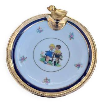 Limoges Gold and blue porridge plate