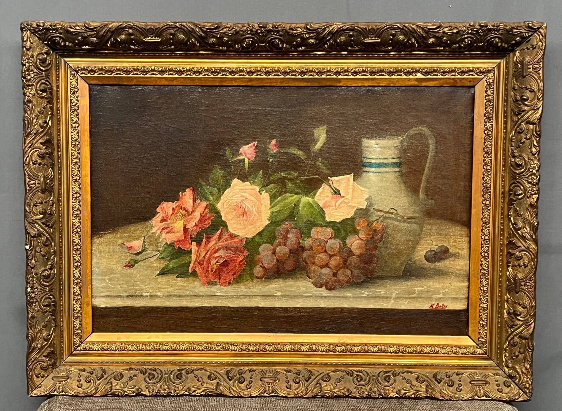 Josse-Lambert Hubert Bellis (1831–1902), "Still Life with Flowers and Fruits."