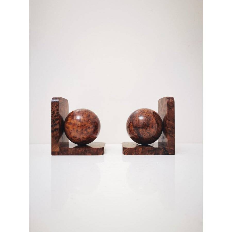 Art Deco bookends in polished solid burl wood