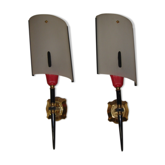 Pair of perplex & wood sconces from 1950