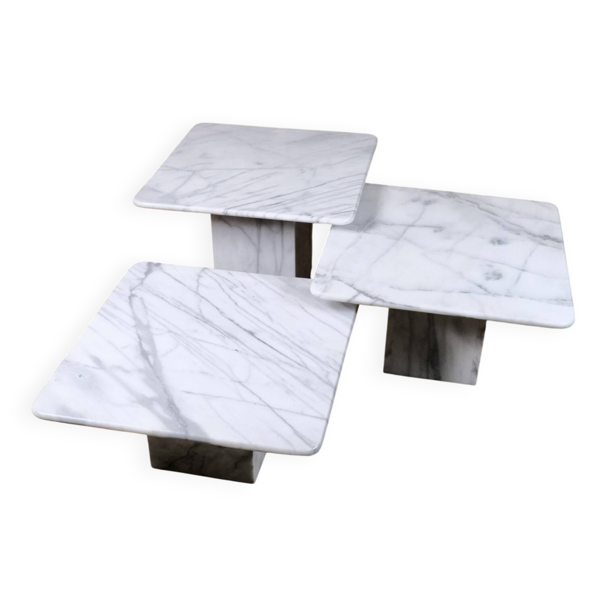 Série de 3 tables basses gigognes en marbre, Italie, 1980s