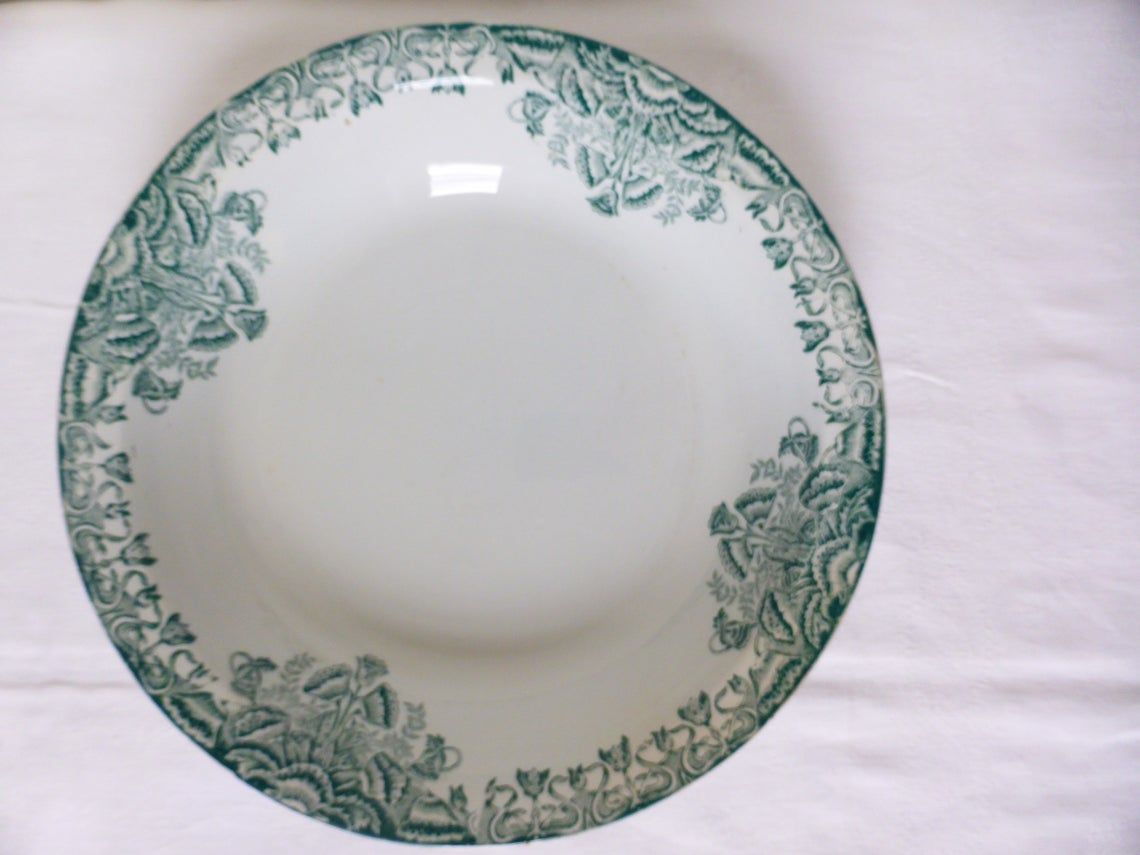 Round and hollow vintage dish A Lebacqz and M Bouchart porcelain floral pattern
