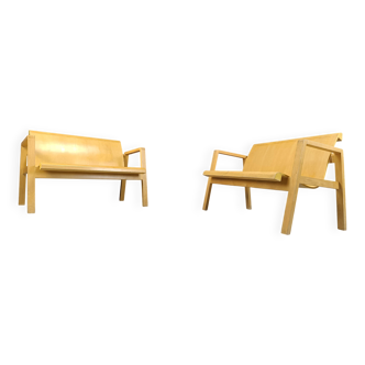 Mid-century plywood benches in the manner of Alvar Aalto, 1960 - set of 2