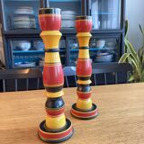 Polychrome turned wooden candlesticks