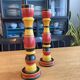 Polychrome turned wooden candlesticks