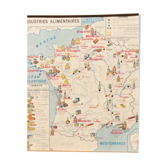 School poster two-sided food industries, population of France 1960
