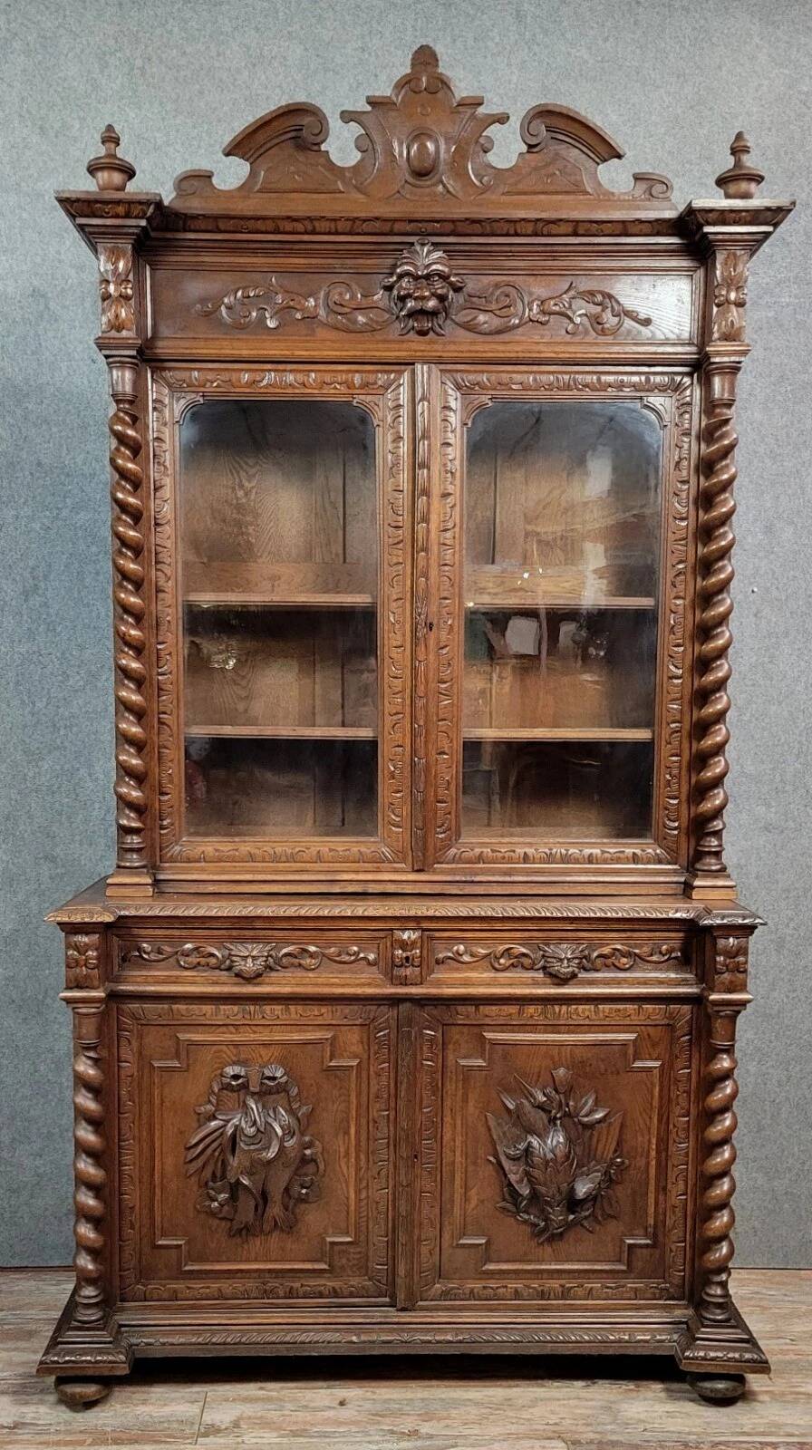 Renaissance style hunting lodge sideboard-library in solid oak