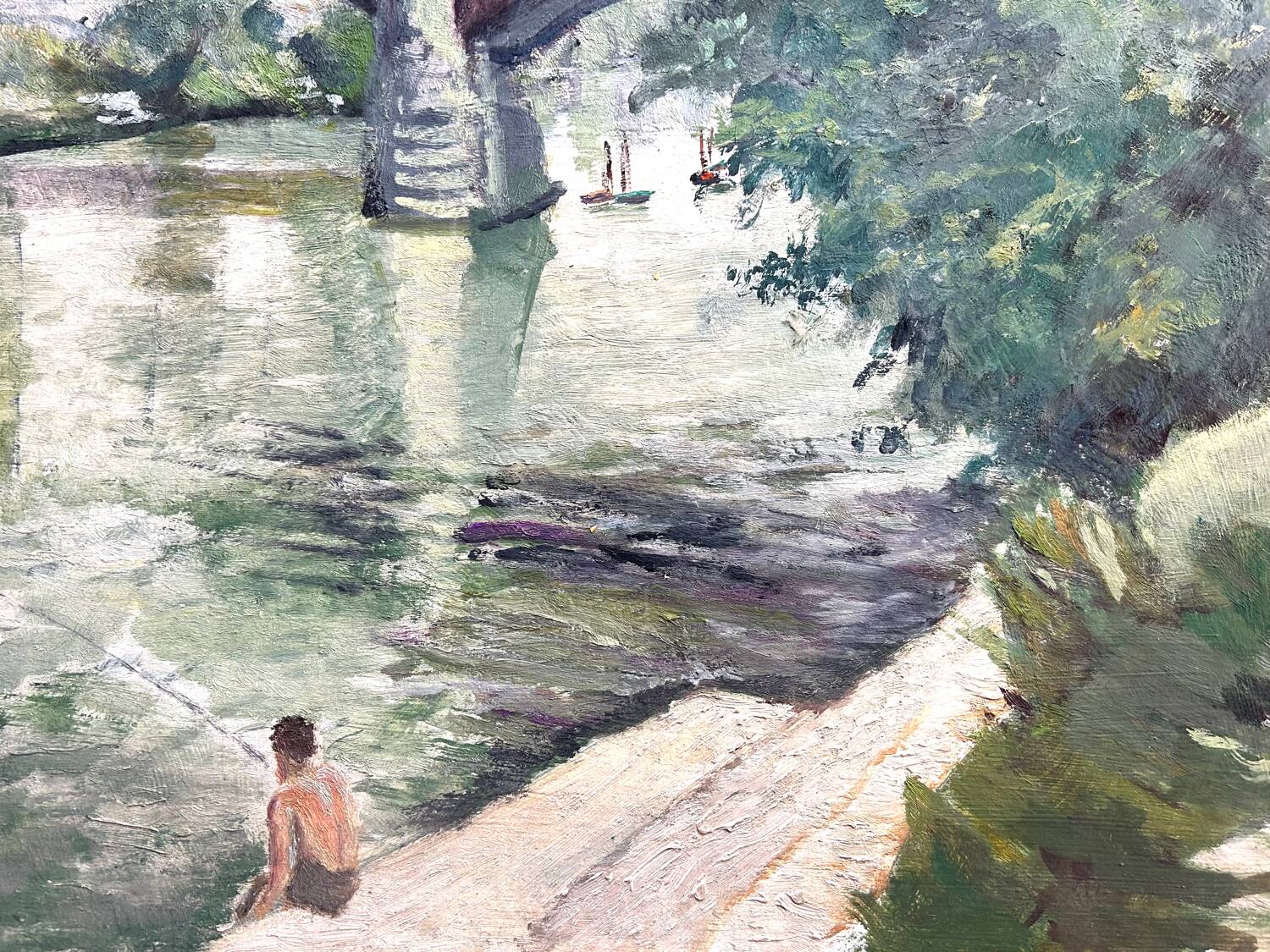 Oil on panel, Fisherman on the Marne, M. Tassart. 1955