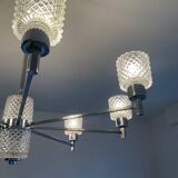 Vintage Italian chandelier from the 60s in chromed metal and glass