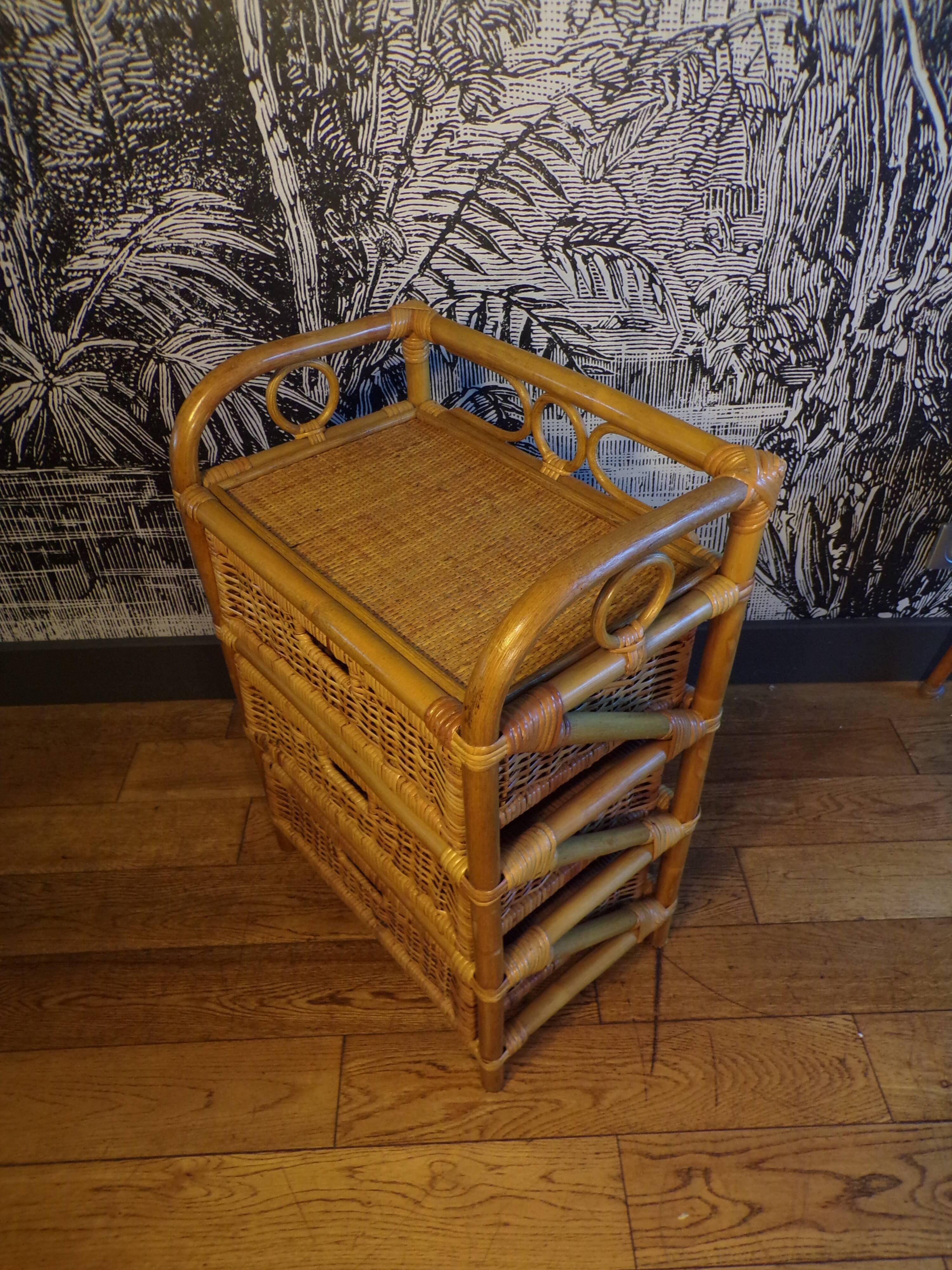 Vintage 3-drawer rattan chest of drawers