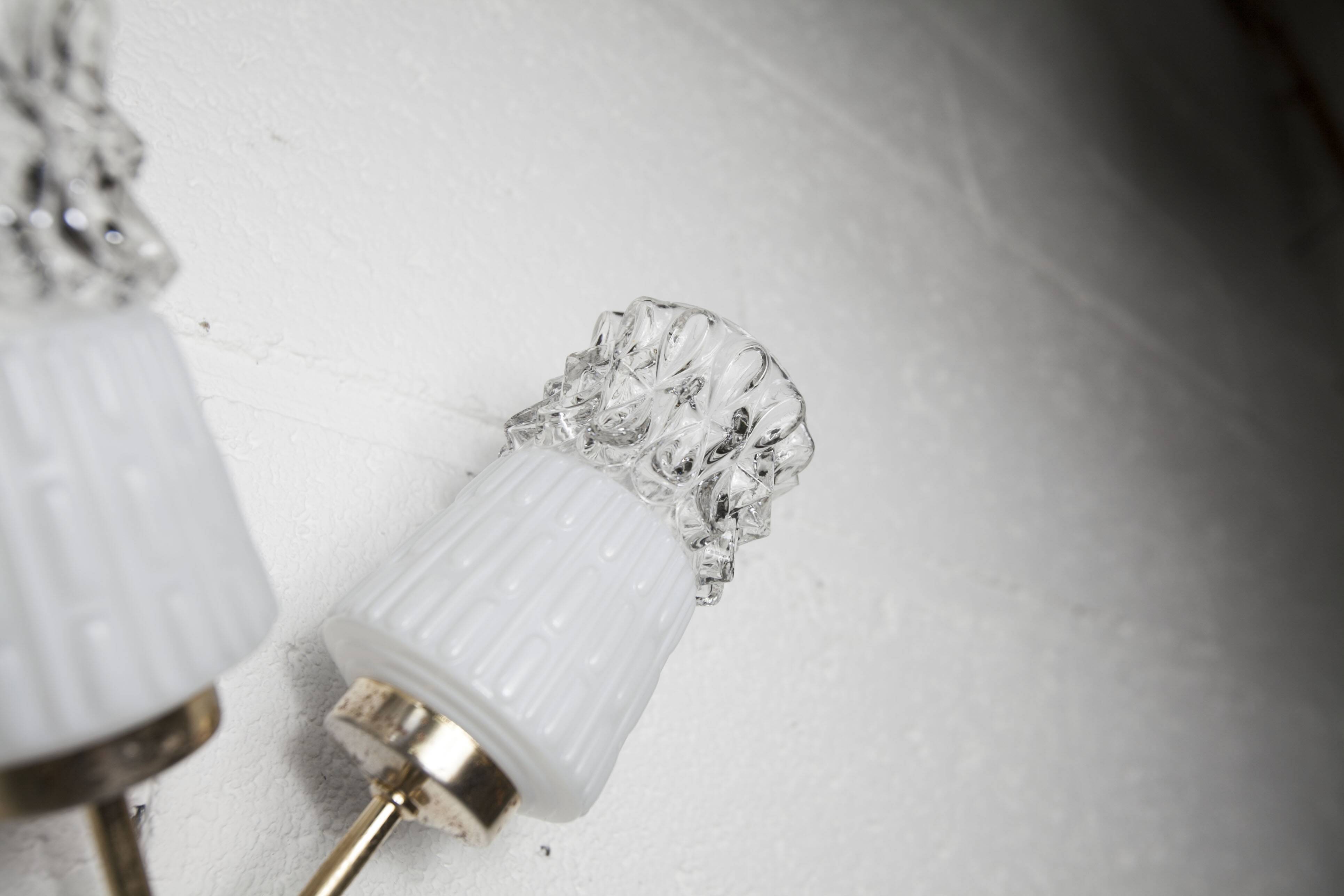 Pair of brass and glass wall lights 1960