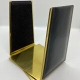 Vintage bookends, black leather and brass